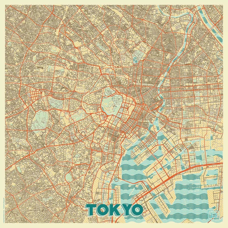 Tokyo Retro Urban Blueprint Map