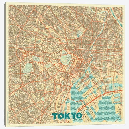 Tokyo Retro Urban Blueprint Map Canvas Print #HUR379} by Hubert Roguski Canvas Wall Art