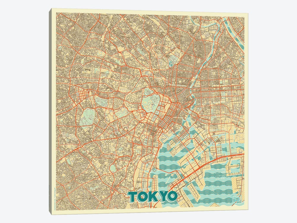 Tokyo Retro Urban Blueprint Map 1-piece Canvas Artwork