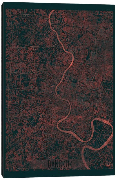 Bangkok Infrared Urban Blueprint Map Canvas Art Print - Thailand Art