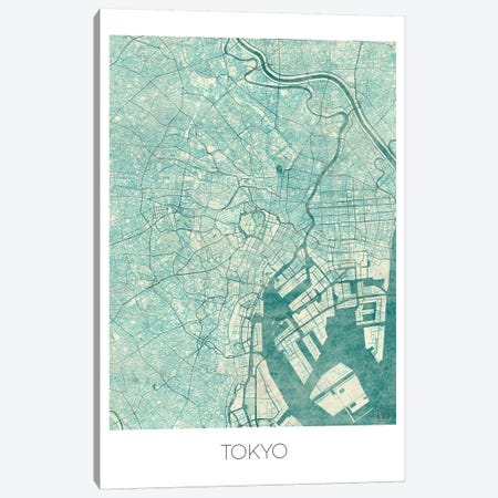 Tokyo Vintage Blue Watercolor Urban Blueprint Map Canvas Print #HUR380} by Hubert Roguski Art Print