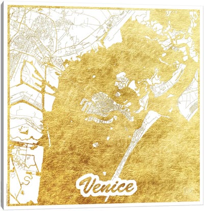 Venice Gold Leaf Urban Blueprint Map Canvas Art Print - Veneto Art