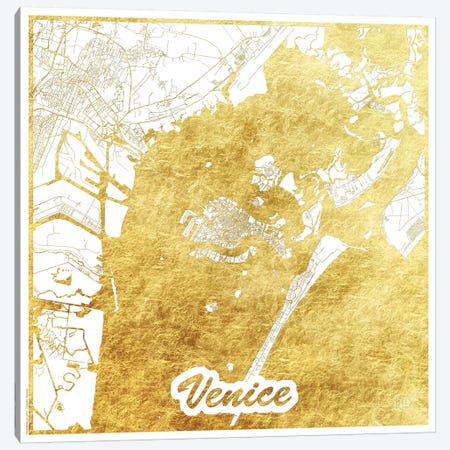 Venice Gold Leaf Urban Blueprint Map Canvas Print #HUR382} by Hubert Roguski Canvas Print