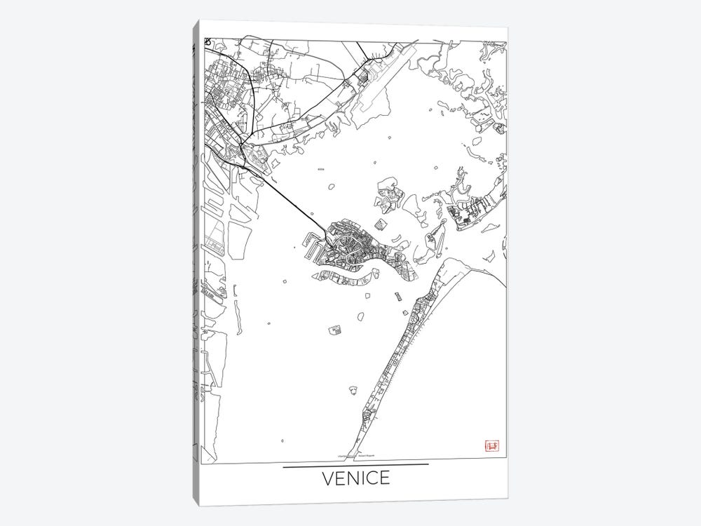 Venice Minimal Urban Blueprint Map by Hubert Roguski 1-piece Canvas Art Print