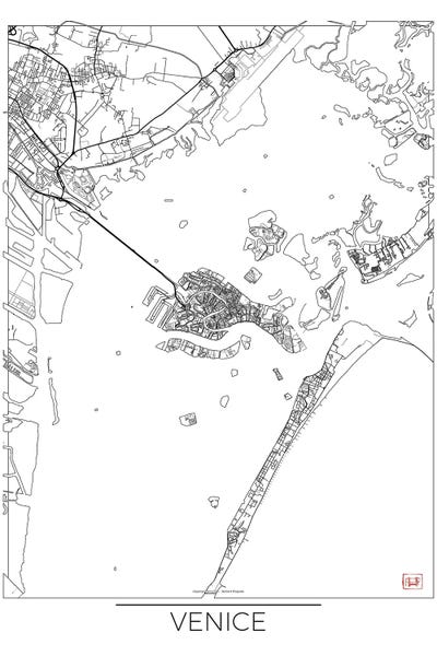 Hubert Roguski: Venice Minimal Urban Blueprint Map by Hubert Roguski