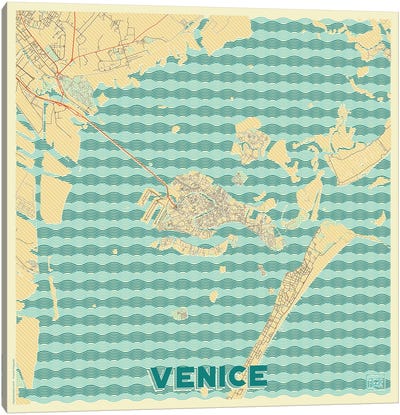 Venice Retro Urban Blueprint Map Canvas Art Print - Venice Art