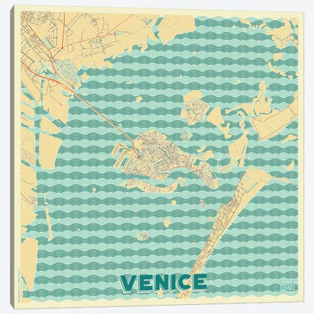 Venice Retro Urban Blueprint Map Canvas Print #HUR385} by Hubert Roguski Canvas Art