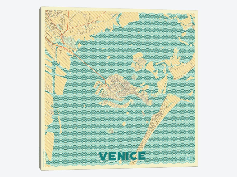 Venice Retro Urban Blueprint Map by Hubert Roguski 1-piece Canvas Print