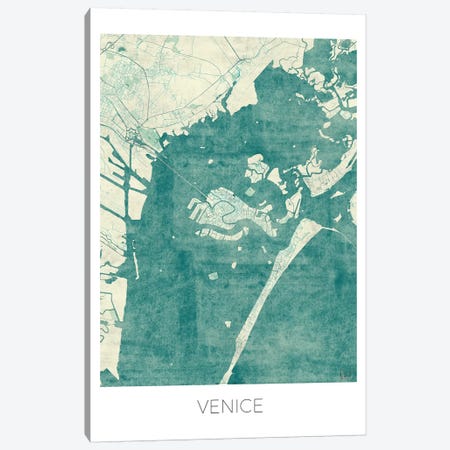Venice Vintage Blue Watercolor Urban Blueprint Map Canvas Print #HUR386} by Hubert Roguski Canvas Artwork