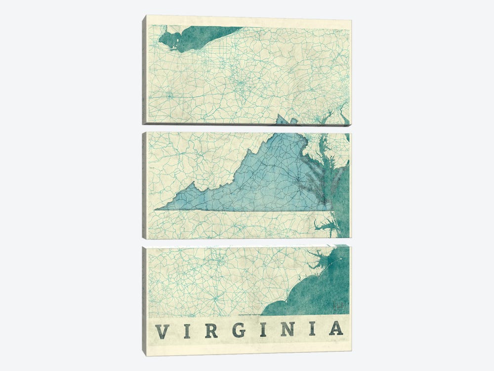 Virginia Map by Hubert Roguski 3-piece Canvas Artwork