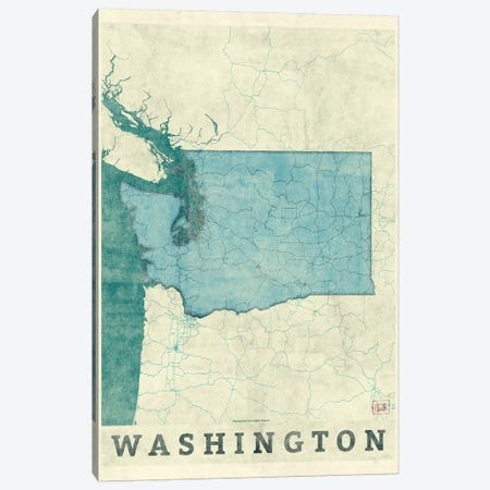 Washington Map Canvas Print #HUR389} by Hubert Roguski Canvas Print