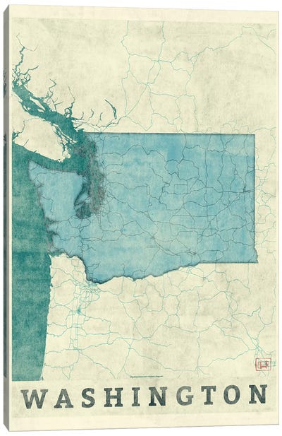 Washington Map Canvas Art Print - Hubert Roguski