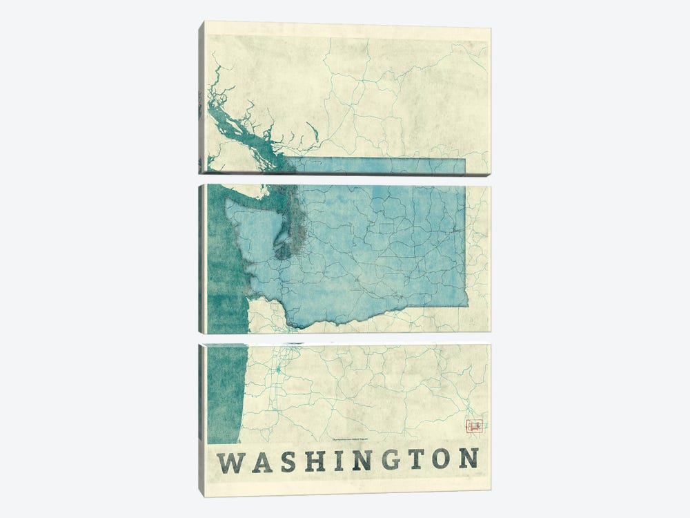 Washington Map by Hubert Roguski 3-piece Canvas Art Print