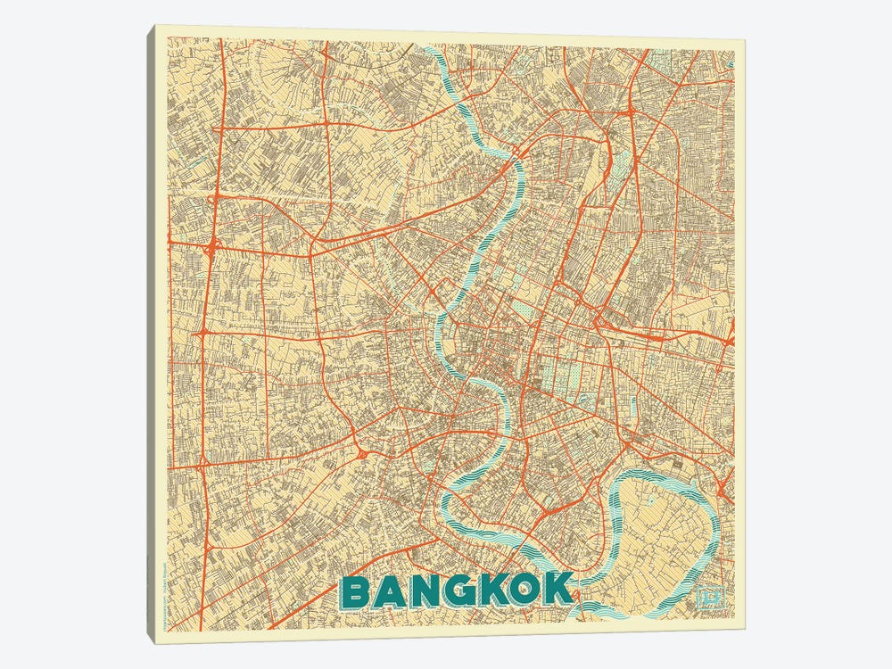 Bangkok Retro Urban Blueprint Map 1-piece Canvas Art Print