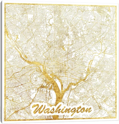 Washington, D.C. Gold Leaf Urban Blueprint Map Canvas Art Print - Hubert Roguski