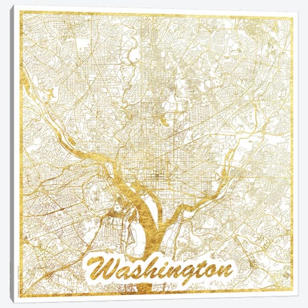 Washington, D.C. Gold Leaf Urban Blueprint Map Canvas Print #HUR390} by Hubert Roguski Canvas Wall Art