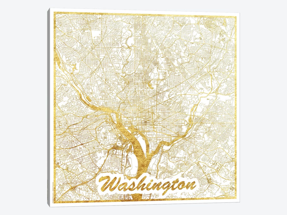 Washington, D.C. Gold Leaf Urban Blueprint Map by Hubert Roguski 1-piece Canvas Print