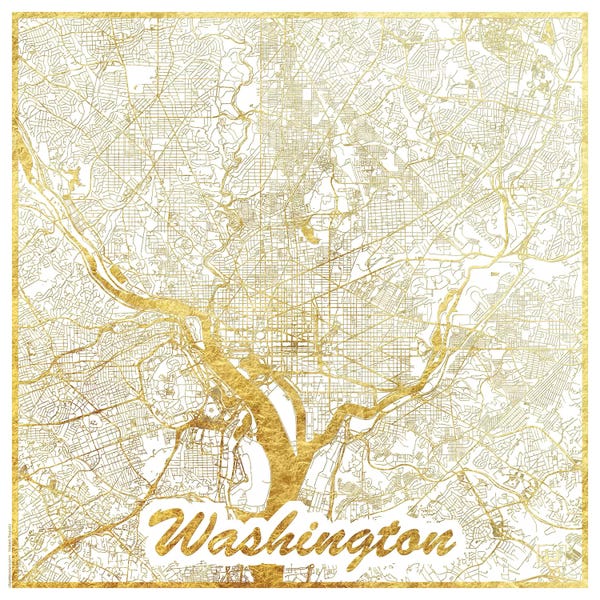Hubert Roguski: Washington, D.C. Gold Leaf Urban Blueprint Map by Hubert Roguski