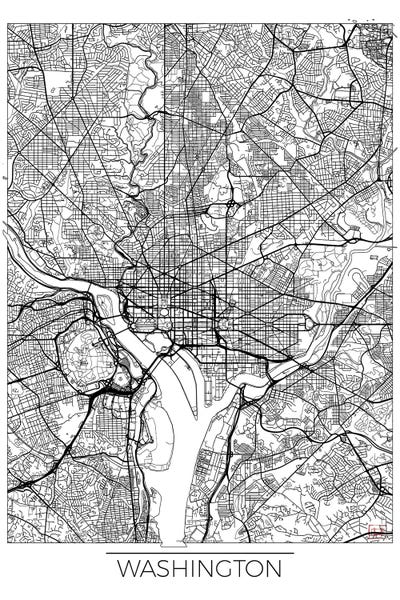 Washington, D.C. Maps: Washington, D.C. Minimal Urban Blueprint Map by Hubert Roguski