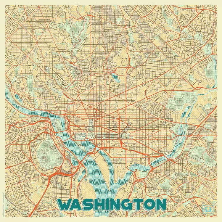 Washington, D.C. Retro Urban Blueprint Map