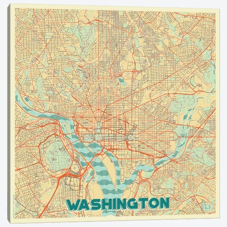Washington, D.C. Retro Urban Blueprint Map Canvas Print #HUR392} by Hubert Roguski Canvas Art