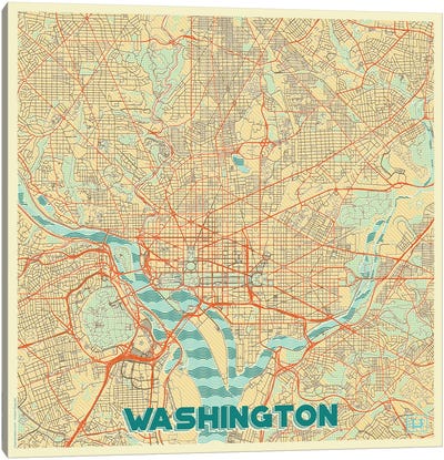 Washington, D.C. Retro Urban Blueprint Map Canvas Art Print - Washington DC Maps