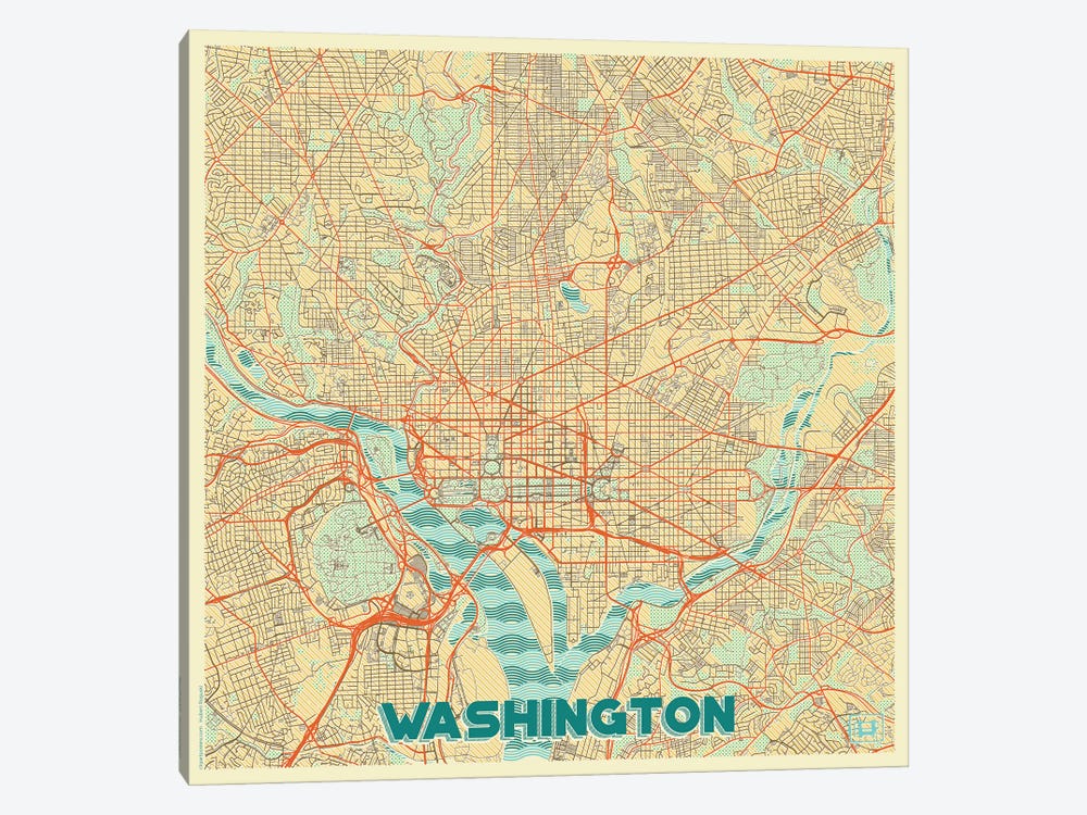 Washington, D.C. Retro Urban Blueprint Map by Hubert Roguski 1-piece Canvas Print