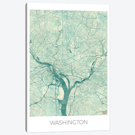 Washington, D.C. Vintage Blue Watercolor Urban Blueprint Map Canvas Print #HUR393} by Hubert Roguski Canvas Artwork