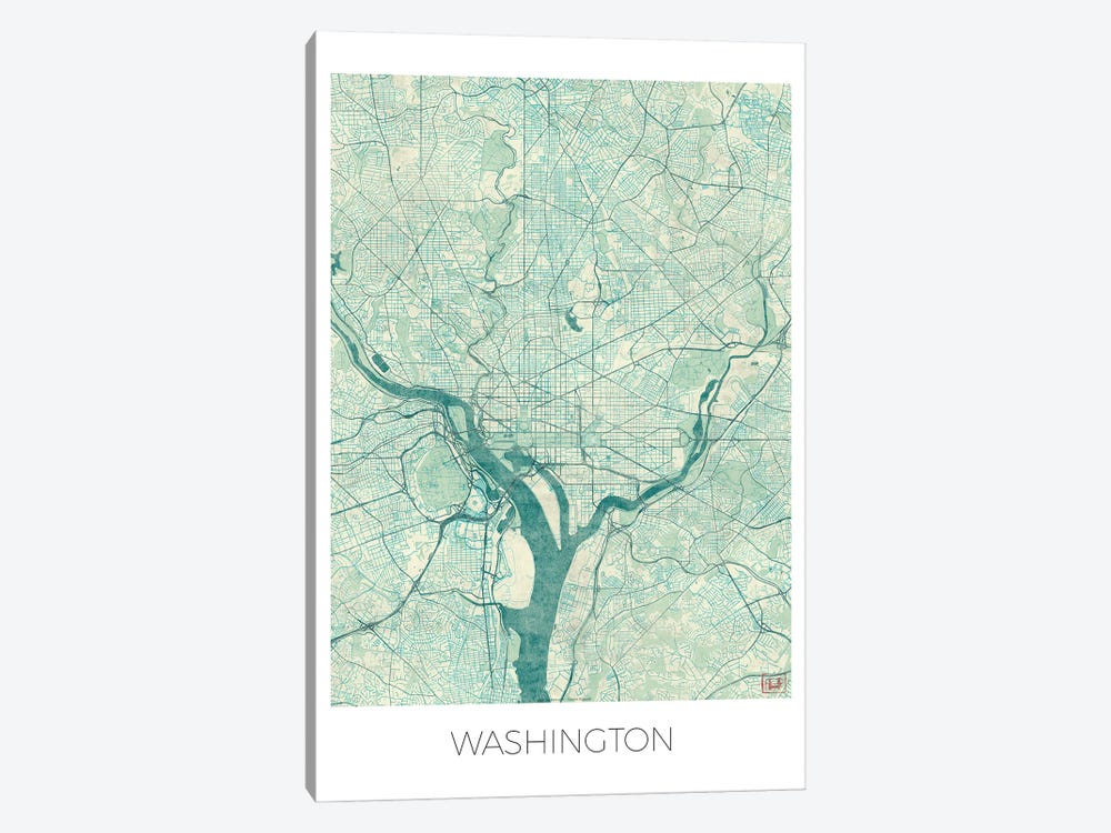 Washington, D.C. Vintage Blue Watercolor Urban Blueprint Map by Hubert Roguski 1-piece Canvas Art
