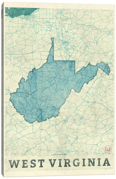 West Virginia Map Canvas Art Print - Hubert Roguski