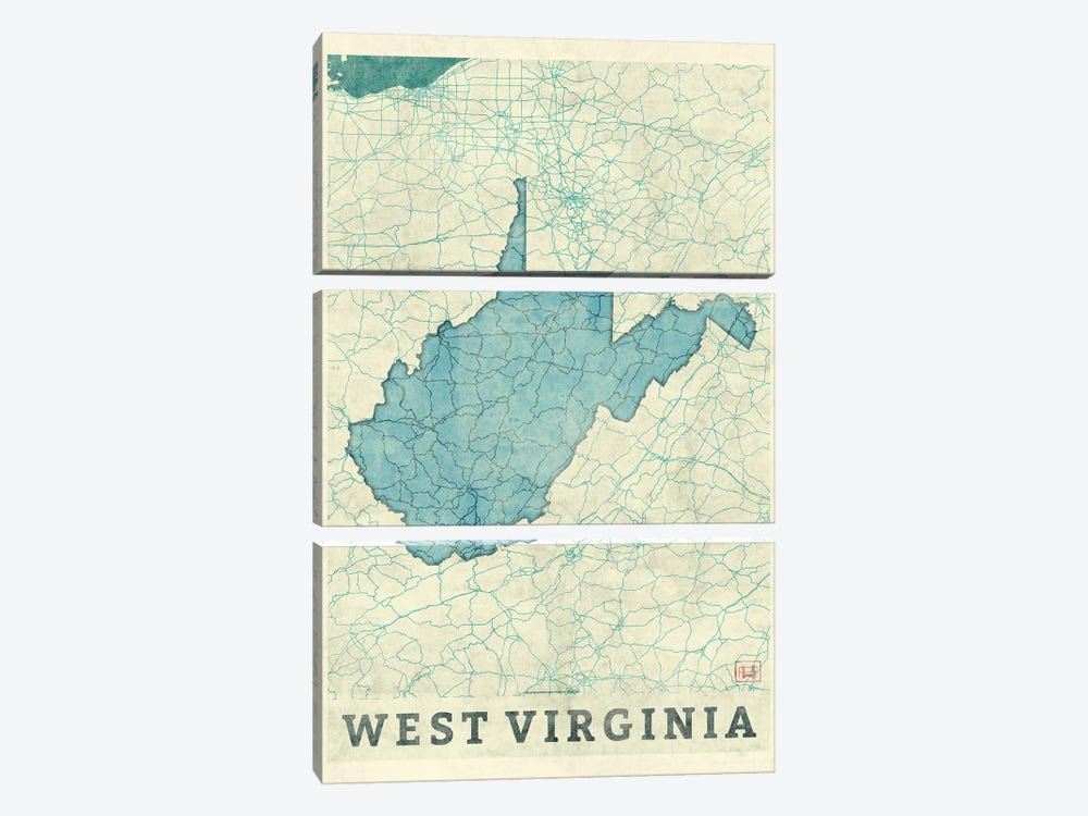 West Virginia Map by Hubert Roguski 3-piece Canvas Print