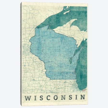 Wisconsin Map Canvas Print #HUR395} by Hubert Roguski Canvas Art Print