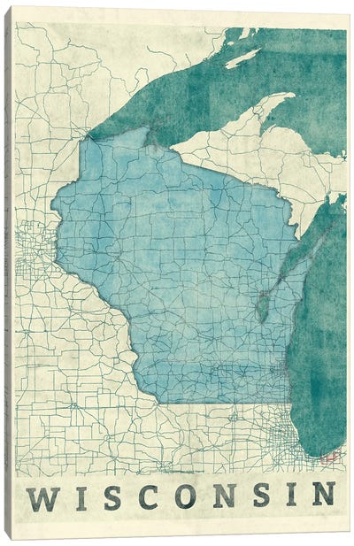 Wisconsin Map Canvas Art Print - Hubert Roguski