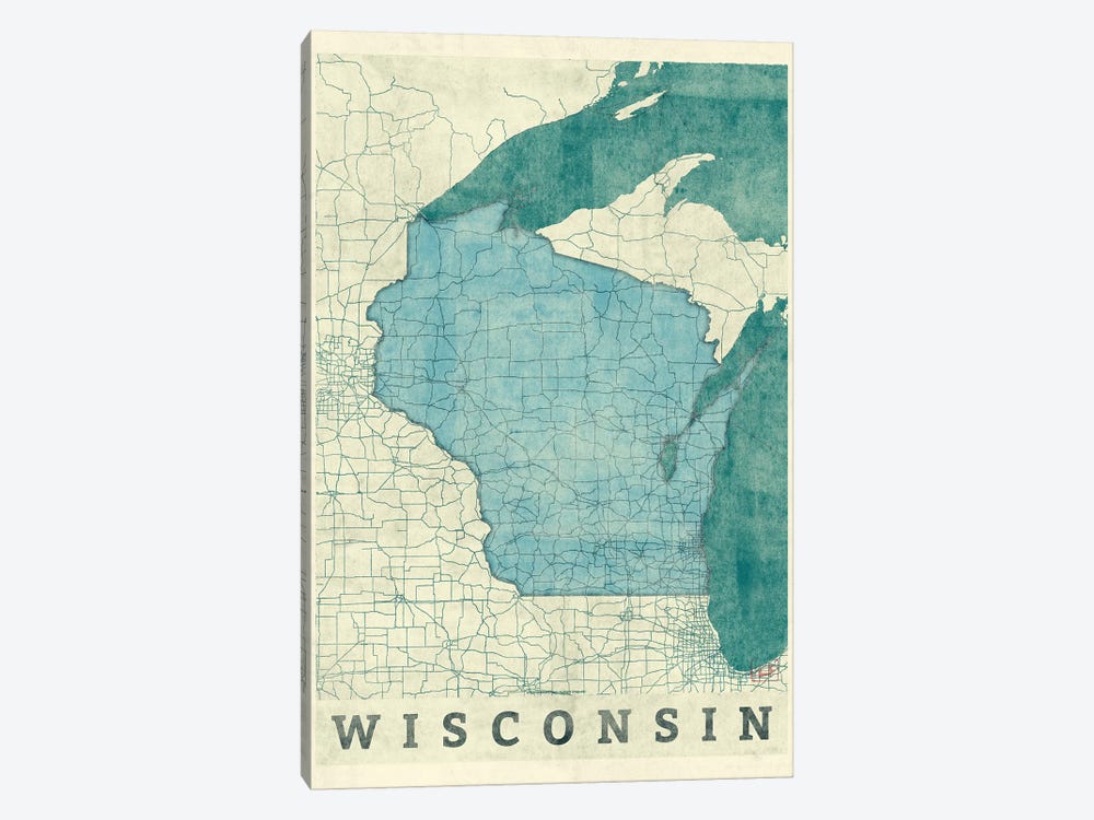 Wisconsin Map by Hubert Roguski 1-piece Canvas Artwork