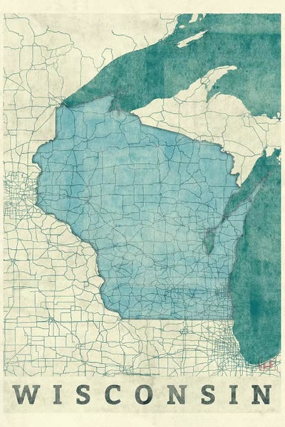 Large Map Art - Canvas Prints: Wisconsin Map by Hubert Roguski