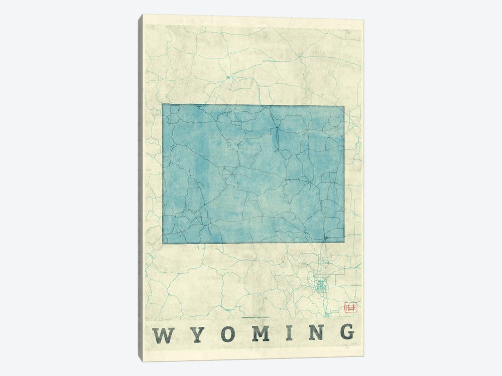 Wyoming Map by Hubert Roguski 1-piece Canvas Print