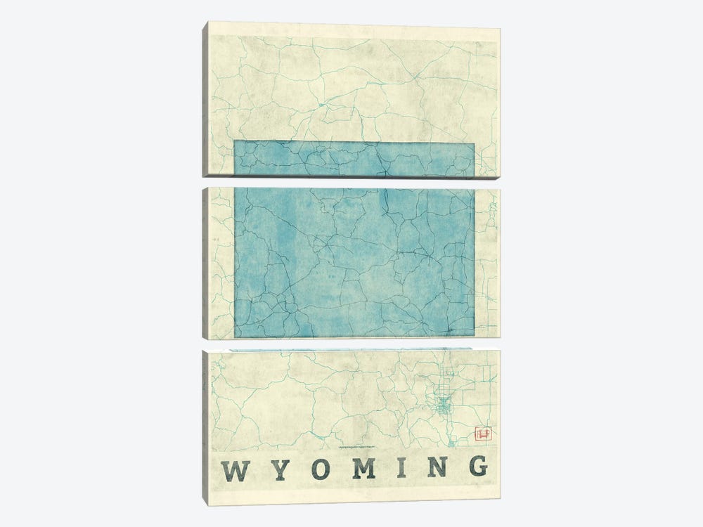 Wyoming Map by Hubert Roguski 3-piece Canvas Print