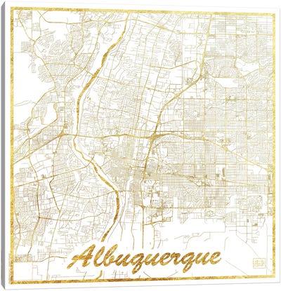 Albuquerque Gold Leaf Urban Blueprint Map Canvas Art Print - Hubert Roguski