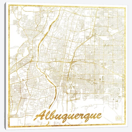 Albuquerque Gold Leaf Urban Blueprint Map Canvas Print #HUR3} by Hubert Roguski Canvas Wall Art