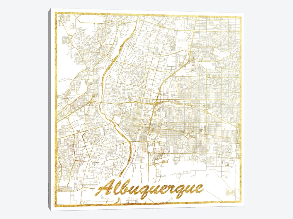Albuquerque Gold Leaf Urban Blueprint Map by Hubert Roguski 1-piece Canvas Artwork