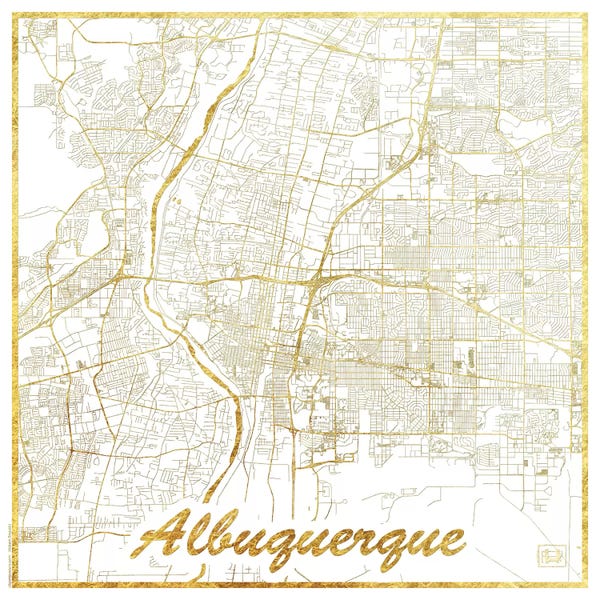 Hubert Roguski: Albuquerque Gold Leaf Urban Blueprint Map by Hubert Roguski