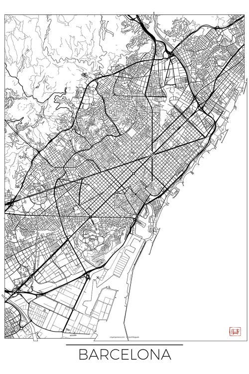 Barcelona Minimal Urban Blueprint Map