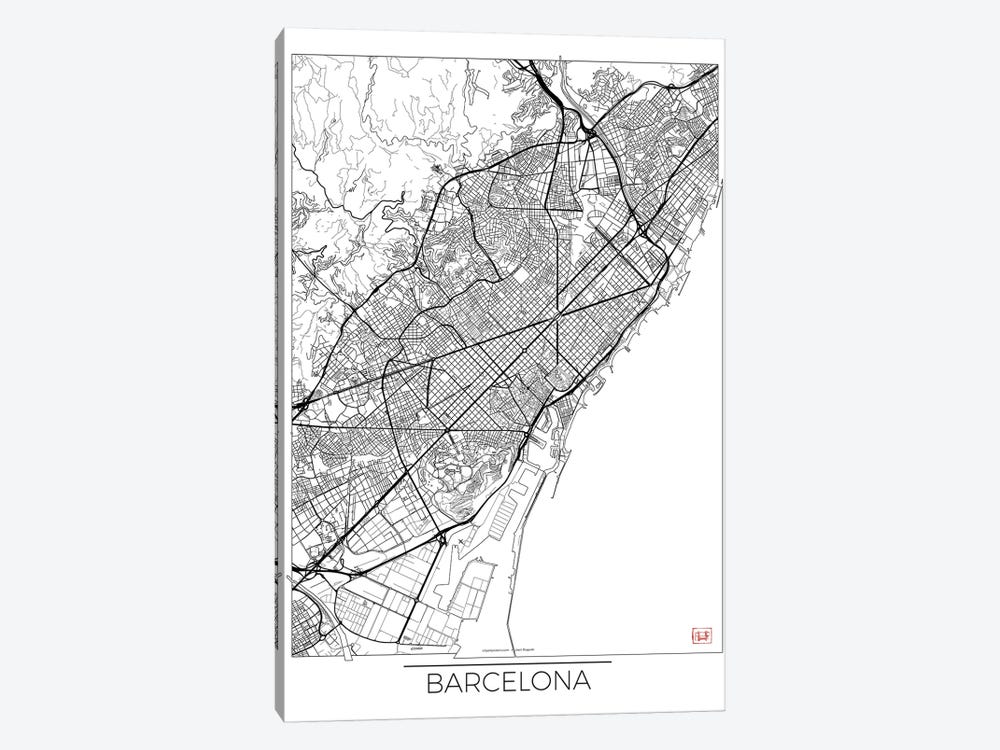 Barcelona Minimal Urban Blueprint Map by Hubert Roguski 1-piece Art Print