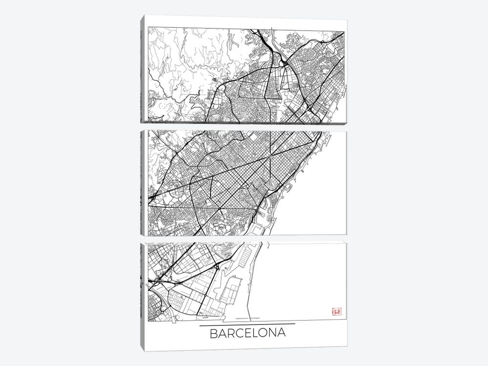 Barcelona Minimal Urban Blueprint Map by Hubert Roguski 3-piece Canvas Print