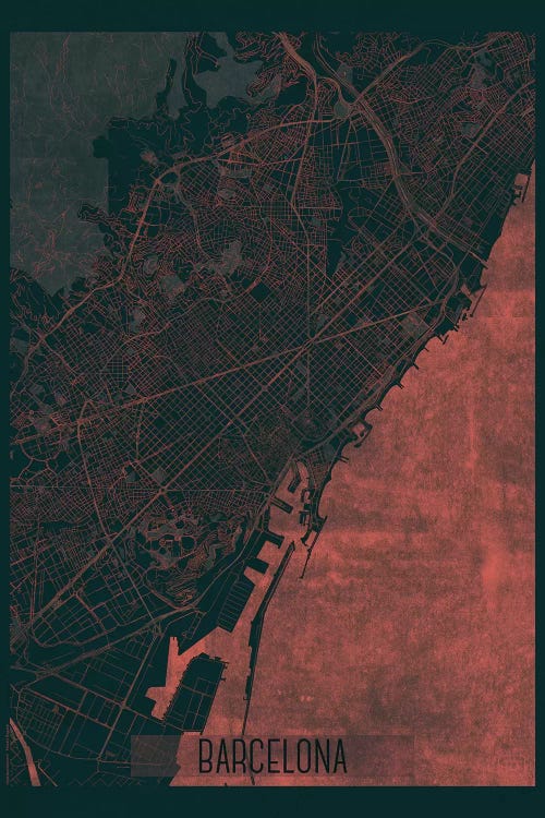 Barcelona Infrared Urban Blueprint Map