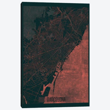 Barcelona Infrared Urban Blueprint Map Canvas Print #HUR42} by Hubert Roguski Canvas Art Print