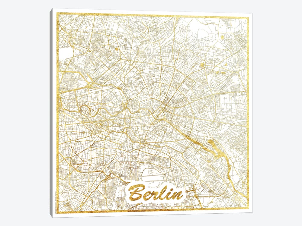 Berlin Gold Leaf Urban Blueprint Map by Hubert Roguski 1-piece Canvas Print