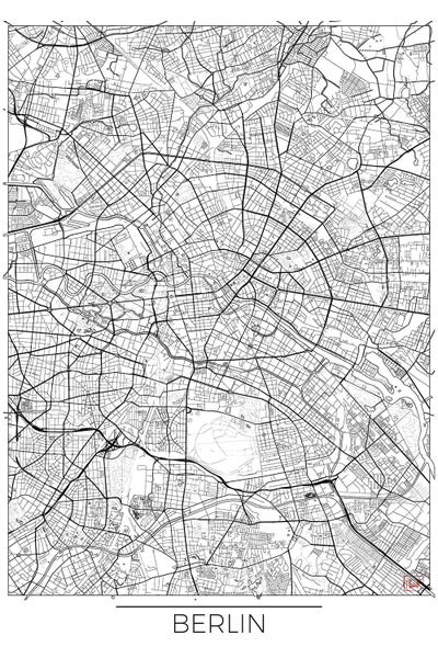 Berlin Minimal Urban Blueprint Map by Hubert Roguski framed canvas print