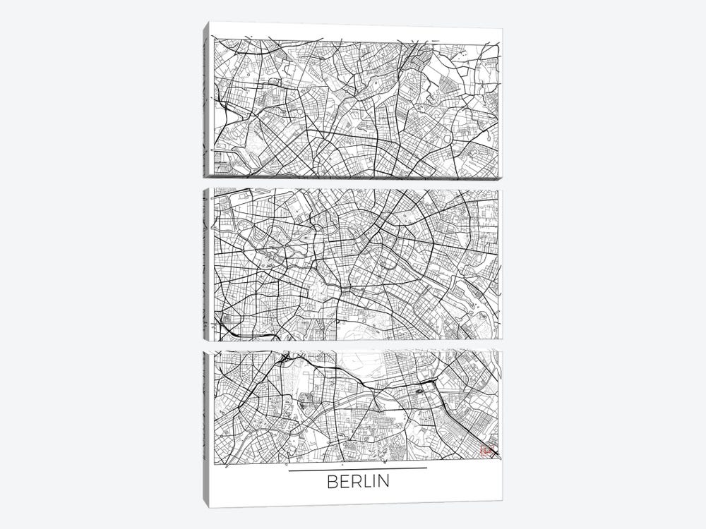 Berlin Minimal Urban Blueprint Map by Hubert Roguski 3-piece Canvas Wall Art