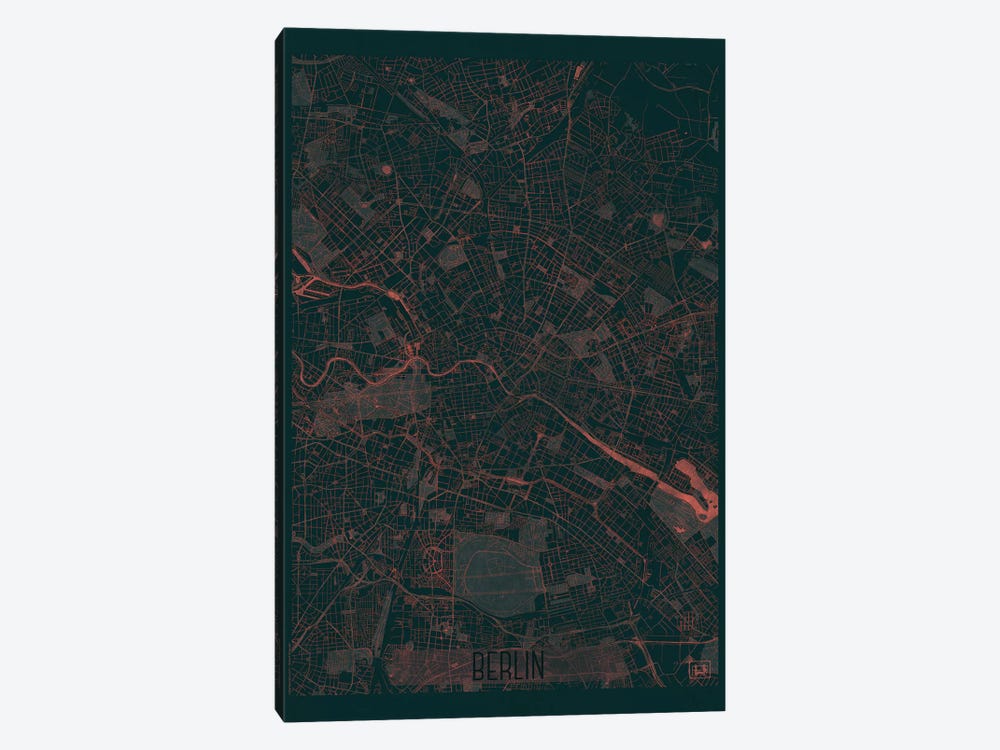 Berlin Infrared Urban Blueprint Map by Hubert Roguski 1-piece Canvas Art Print